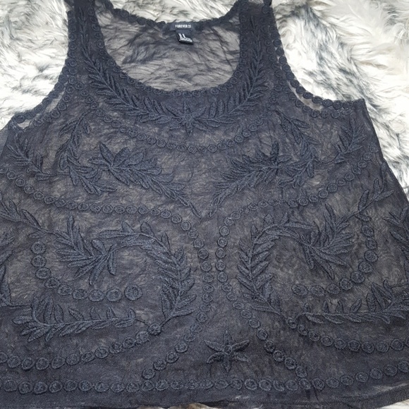 Black Flower Detail Sheer Top - Picture 2 of 4